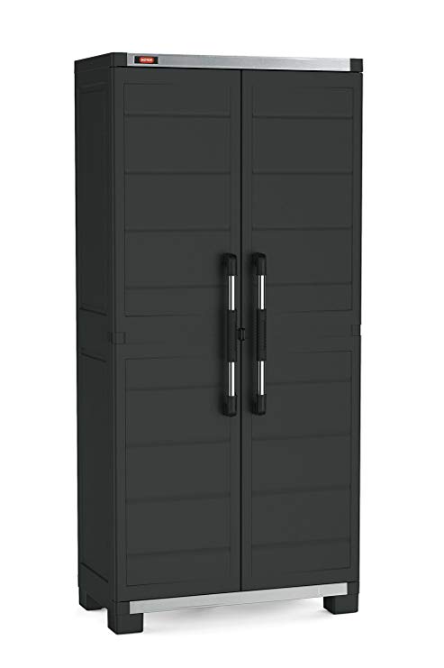 Keter XL Pro Freestanding Durable Resin Plastic Utility Tall Cabinet with Adjustable Shelving, Black