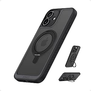 Anker FlexStand Magnetic Phone Case for iPhone 16 Plus Case, 360° Ring Stand and Matte Protective Cover, 6.7-Inch iPhone Mobile Case Compatible with Improved MagSafe Compatibility