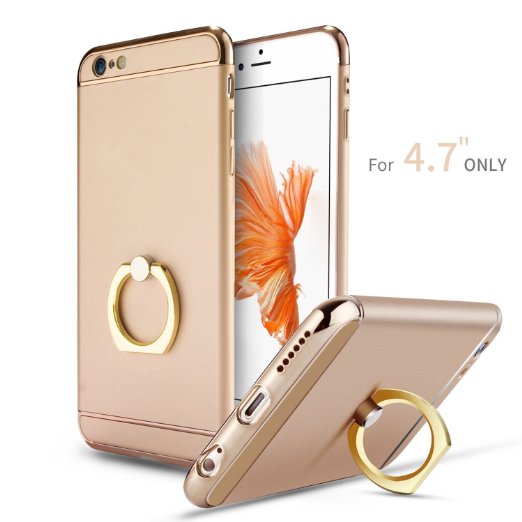 iPhone 6 Case,iPhone 6s Case,Myriann 3 in 1 Ultra Thin Hard Protective Luxury Case Cover for iPhone 6/iPhone 6s(4.7Inch)with 360 Degree Rotating Ring Kickstand(Luxury Gold)