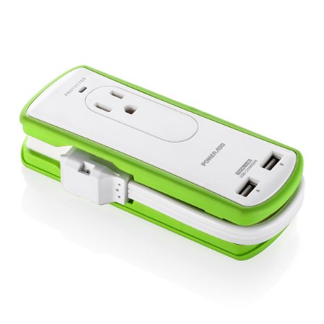 Poweradd 2-Outlet Portable Surge Protector Travel Charger with Dual Smart USB Ports [UL Listed]