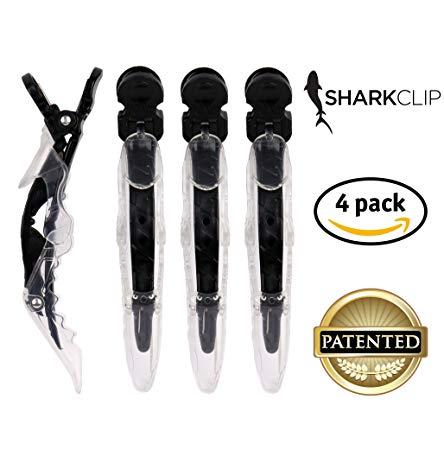 The Hair Shop Large Shark Clip | Enhanced Croc Crocodile Alligator Grip Clip | Sectioning Tool for Women | US Patented | Professional Salon Quality (Large Black, 4 Pack)