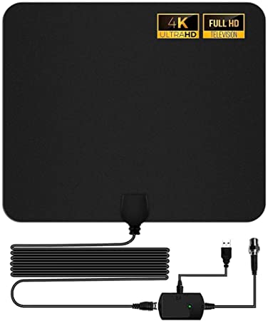 TV Aerial, 120 Mile 4K 1080P HD Digital Freeview Indoor TV Antenna with 16.5 FT Coax Cable, Window Aerial Signal Amplifier TV Booster for Local Channels Broadcast