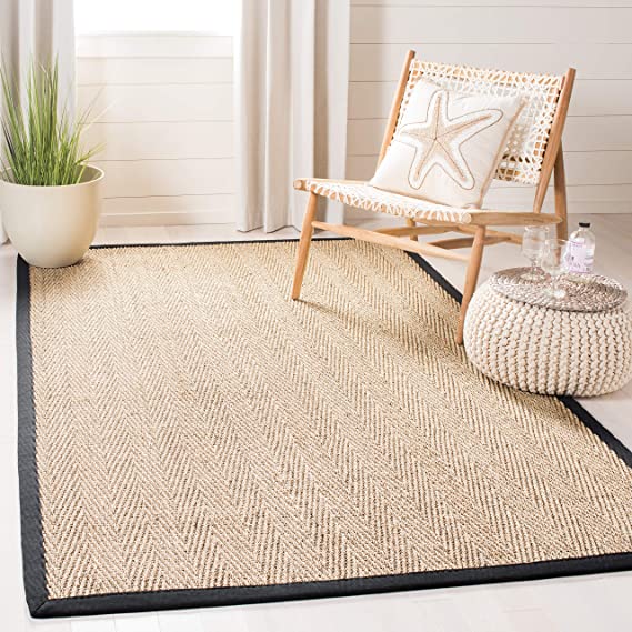 Safavieh Natural Fiber Collection NF115C Herringbone Natural and Black Seagrass Area Rug (2'6" x 4')