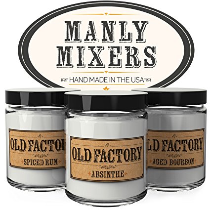 Scented Candles for Men - Manly Mixers - Set of 3: Spiced Rum, Absinthe, Aged Bourbon - 3 x 4-Ounce Soy Candles - Each Votive Candle is Handmade in the USA with only the Best Fragrance Oils