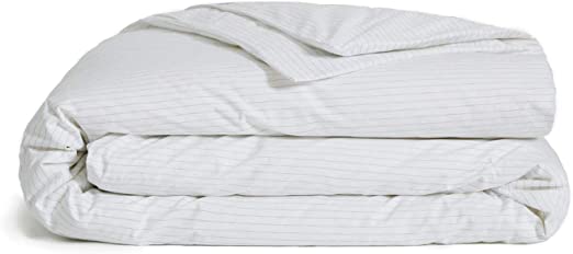 Brooklinen Luxe Duvet Cover with Extra-Long Corner Ties and Button Closure – 480 Thread Count Cotton Sateen – 100 Percent Long-Staple Cotton – Oeko-TEX Certified – Smoke Stripe – Twin/Twin XL