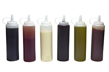 (6pk) 14 oz Plastic Squeeze Squirt Condiment Bottles with Twist On Cap Lids - top dispensers for ketchup mustard mayo hot sauces olive oil - bulk clear bpa free bbq set