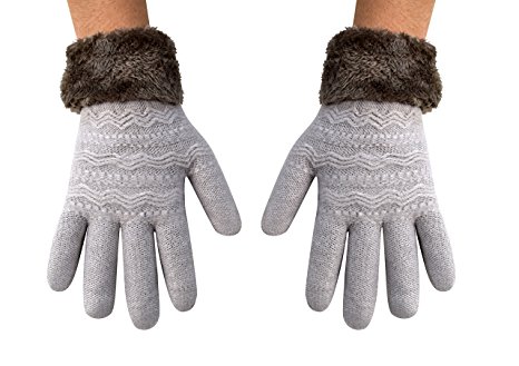 Peach Couture Classic Cable Knit Plush Fleece Lined Double Layer Winter Gloves