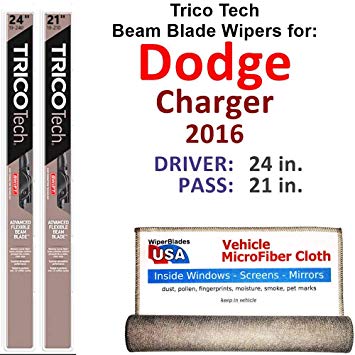 Beam Wiper Blades for 2016 Dodge Charger Driver & Passenger Trico Tech Beam Blades Wipers Set of 2 Bundled with Bonus MicroFiber Interior Car Cloth