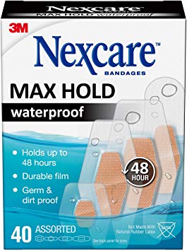 Nexcare Max Hold Waterproof Bandages, Hypoallergenic, Stays On Up to 48 Hours, Clear, 40 Bandages, Assorted Sizes