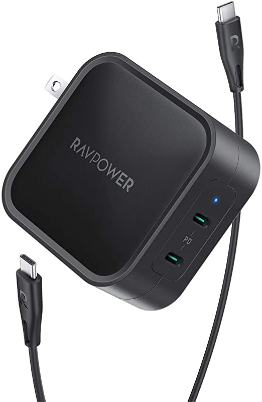 USB C Charger, RAVPower 90W 2-Port Wall Charger PD 3.0 GaN Tech Type C Fast Charging Adapter Compatible with MacBook Pro Air, iPad Pro, iPhone 11 Pro Max XR XS X SE2, Galaxy S9 S8, Nintendo and More