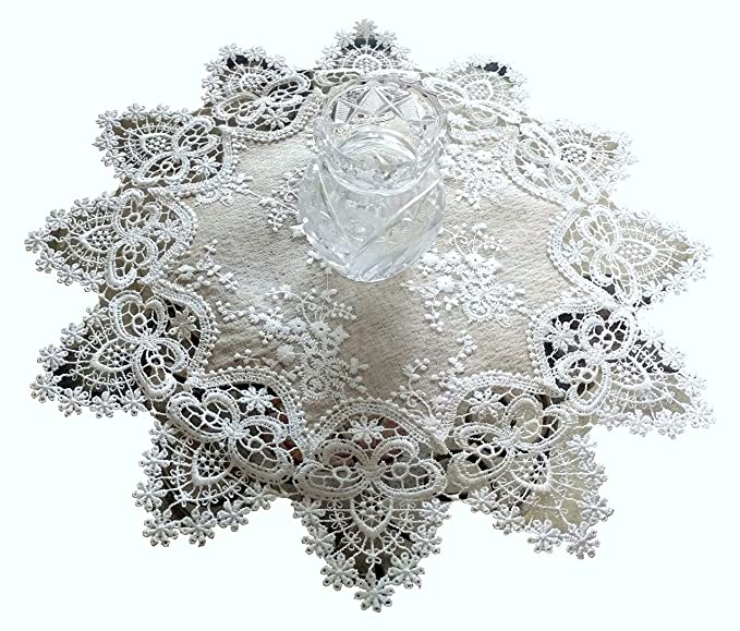 Galleria di Giovanni Lace Doily 16 inch Round Neutral Burlap Natural Taupe Antique Ivory Victorian