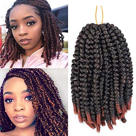 8 Pack Spring Twist Crochet Hair Ombre Bomb Twist Crochet Braids 8 Inch Fluffy Synthetic Braiding Hair Extensions 55g/pack (T1B/350)