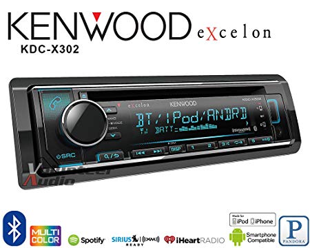 Kenwood eXcelon KDC-X302 CD Receiver w/Bluetooth Front USB SiriusXM Ready Spotify, Pandora and iHeart Link for iPhone or Android phones,