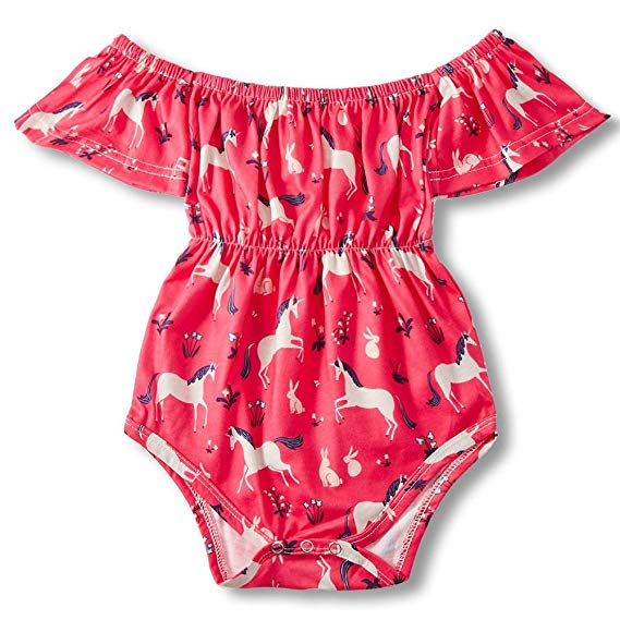 BFUSTYLE Baby Girls Off-Shoulder Bodysuit Rompers Infant Floral Jumpsuit 0-36 M