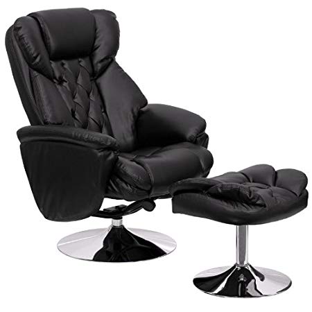 Flash Furniture Transitional Black Leather Recliner and Ottoman with Chrome Base