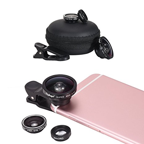 Ophgo 3 in 1 Fisheye Lens   Macro Lens   0.4x Super Wide Angle Lens, Clip on Cell Phone Lens Camera Lens Kits for Iphone 6s, 6, 5s, Galaxy & Most Smartphones