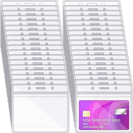 150 Pieces ID Card Name Badge Holder Clear Plastic Horizontal Name Badge ID Card Holders Transparent PVC Card Sleeve Pouch for Office School Card Travel Waterproof (4.53 x 3.94 Inch)