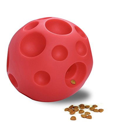 Dog Treat Ball [Fun Feeder][Safety Rubber] Jakpak Training Toys IQ Treats Dog's Toy Ball Refillable Food Treat Ball for Dog Dispensing Toy Interactive Pet Ball Tricky Treat Toy 4.5 Inch Large Size