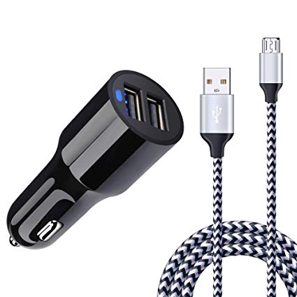 Fast Car Charger, FiveBox 4.8A Dual Port Car Charger Adapter with 6ft Micro USB Charger Cable Charging Cord Compatible Samsung Galaxy S6 S7 Edge J3 J7, LG stylo 2 3, LG G3 G4 K20, Kindle Fire 7 8 10