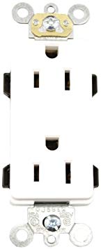 Leviton 16252-W Straight Blade Duplex Receptacle, 125 V, 15 A, 2 Pole, 3 Wire, White