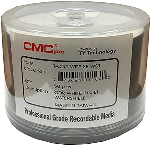 CMC Pro - Powered by TY Technology Watershield Glossy White Inkjet Hub 48x 80 Minute/700MB CD-Rs in 50 Disc Cake Box Spindle