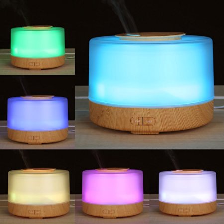 Efrank 380ml Wooden Base Oil Diffuser - LED Color Changing Aromatherapy Essential Oil Purifier Air Humidifier with Timing Function Lonizer (Light Wood)