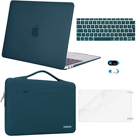 MOSISO Compatible with MacBook Air 13 inch Case 2022 2021 2020 2019 2018 M1 A2337 A2179 A1932 Retina with Touch ID, Plastic Hard Shell&Bag&Keyboard Skin&Webcam Cover&Screen Protector, Deep Teal