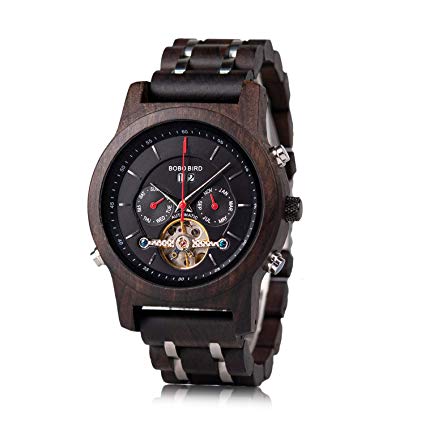 BOBO BIRD Mens Wooden Mechanical Watches Multifunction Business Luxury Wood Watch for Men