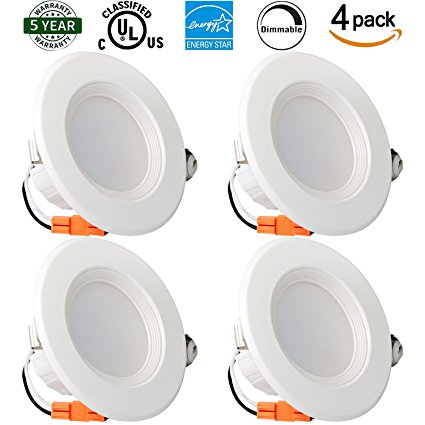 Hykolity 4 Inch Retrofit LED Recessed Lighting Fixture, 9W (65W Equivalent), 720LM, 4000K Neutral White, Energy Star, UL Listed, Dimmable LED Downlight, Can Lights for Ceiling Retrofit LED, 4 Pack