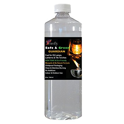 Firefly Safe & Green Lamp Oil with Guardian Helps to Deter Mosquitoes - 32 oz. - Odorless and Smokeless Burning - Use in Tiki Torches, Oil Lamps & Lanterns