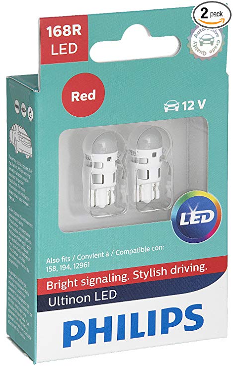 Philips 168 Ultinon LED Bulb (Red), 2 Pack