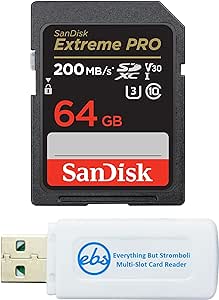 SanDisk 64GB SDXC Extreme Pro Memory Card Bundle Works with Sony Alpha a6000 Mirrorless Camera (ILCE-6000) 4K V30 (SDSDXXY-064G-GN4IN) Plus (1) Everything But Stromboli (TM) Combo Card Reader