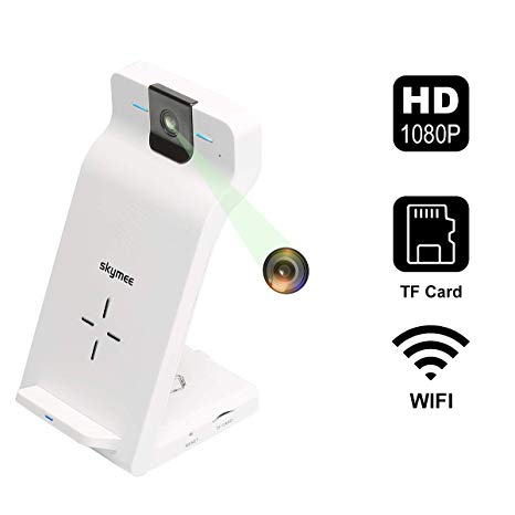 Skymee 1080P Indoor Camera with WiFi Fast Wireless Charger, Motion Detection, Night Vision, Video Recording, Two-Way Audio and Remote Monitoring for Baby Pet, All Qi-Enabled Phones (No AC Adapter)