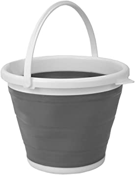 Home Basics 10 LT (2.6 Gal) Collapsible Plastic Bucket with Sturdy Handle for Cleaning, Moping Pail, Car Wash, Outdoor, Camping, Fishing, BPA Free, Strong, Flexible - Grey (1)