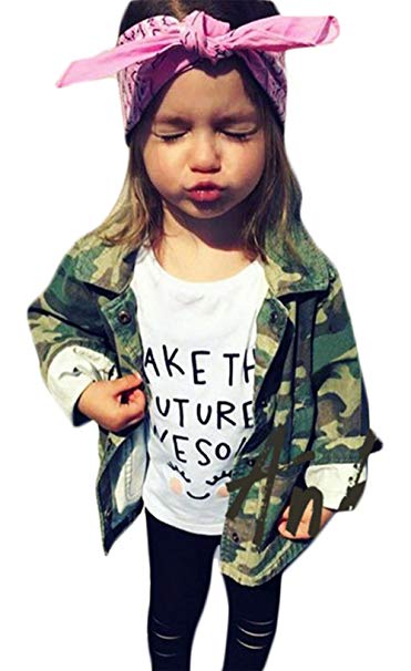 Kids Baby Girls Camouflage Letters Print Coat Casual Denim Windbreaker Jackets
