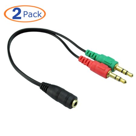 Conwork 2-Pack Stereo 3.5mm Female to 2 Male Gold Plated Headphone Mic Audio Y Splitter Extension Cable