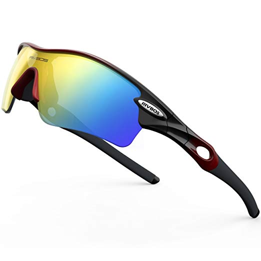 RIVBOS 805 Polarized Sports Sunglasses Glasses with 5 Set Interchangeable Lenses for Cycling