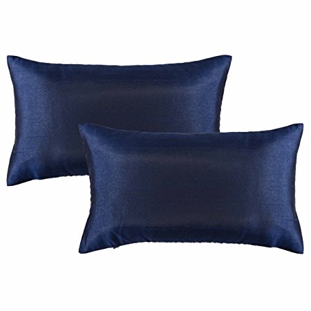 Pony Dance Rectangular Bamboo Faux Slik Decorative Pillowcases for Hair, Tint Midnight Blue, 12"x20", Set of 2