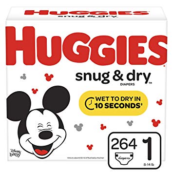 Huggies Snug & Dry Baby Diapers, Size 1 (fits 8-14 lb.), 264 Count, ONE Month Supply (Packaging May Vary)