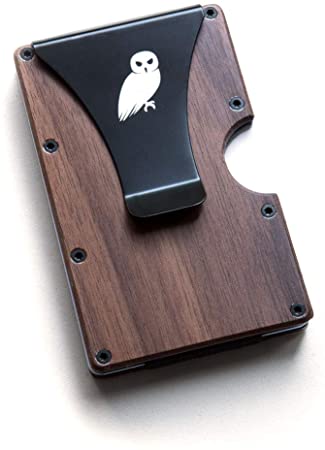 The Owl Wallet | Authentic Minimalist Walnut Wood RFID Blocking Mens Wallet with Money Clip