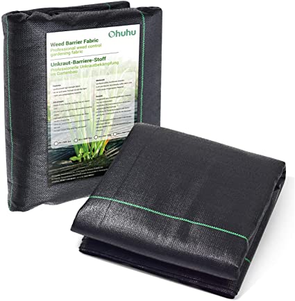 Ohuhu Landscape Fabric Weed Barrier Fabric, 3' x 50' Dual-Layer Premium 5oz Garden Landscaping Fabric, Durable & Heavy-Duty Weed Block Gardening Mat, Weed Control Ground Cover for Flower Bed, Mulch