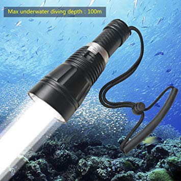 Goldengulf Professional 100M Depth Scuba Diving Flashlight Cree L2 LED 1800 Lumen Torch Waterproof Underwater Light Lamp Rechargeable 18650 Battery and Charger Included/Gift Box Package