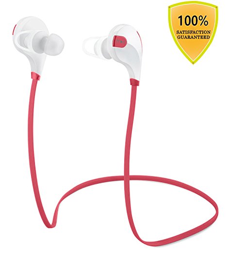 Tecland stereo sport Bluetooth V4.1 wireless headphone, noise cancelling sweat proof in-ear headsets earbuds with microphone for iPhone, iPad iPod and Android Devices (red & white)