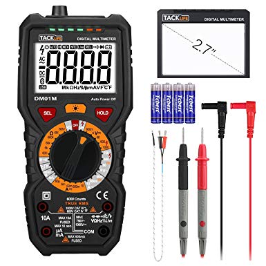 Digital Multimeter, Tacklife Advanced Multi Tester TRMS 6000 Counts Non Contact Voltage Detection Amp Ohm, Live Line, with LCD Backlit, Red/Black | DM01M