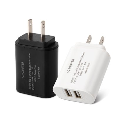 Wall Charger, 2 Pack 10.5W 2.1A/5V [Smart IC] Dual Port Universal USB Home Travel Wall Charger Plug Adapter for Ipad IPhone 6/6S Plus SE 5S Samsung Galaxy S7/S6 Edge Note 4/5 HTC LG ZTE BLU Cellphone