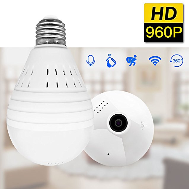 SDETER IP light bulb camera 960P Wifi Wireless IP Bulb Security Camera with Fisheye Lens 360 Panoramic for Remote Home Security System,Motion Detection and Two Way Talking for PC/Phone/iPad