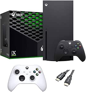 X-Box Series X Gaming Console Bundle - 1TB SSD Black X-Box Console with Two Wireless Controllers -Black and White -and ahaghug Authorized HDMI Cable