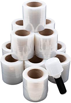 Case Set 12 Rolls 5" x 1000' Clear Stretch Film Shrink Wrap 80 Gauge w/ 1 Handle for Office Warehouse Shipping Storage Retail Home AutoAndArt