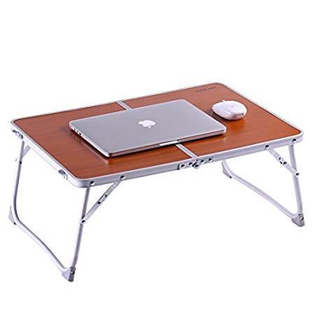 Laptop Table for Bed, Superjare Portable Outdoor Camping Table, Breakfast Serving Bed Tray with Legs - Brown