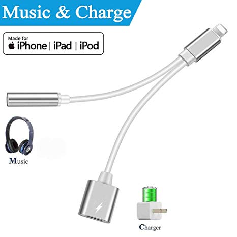 Cable for iPhone 8 Adapter for iPhone X iPhone XS/XS MAX/XR for iPhone 8P/7/7P Headphone Adaptor 3.5mm Jack Dongle Earphone Connector Charger Adapter Support Music and Charge for iOS 12 System or More